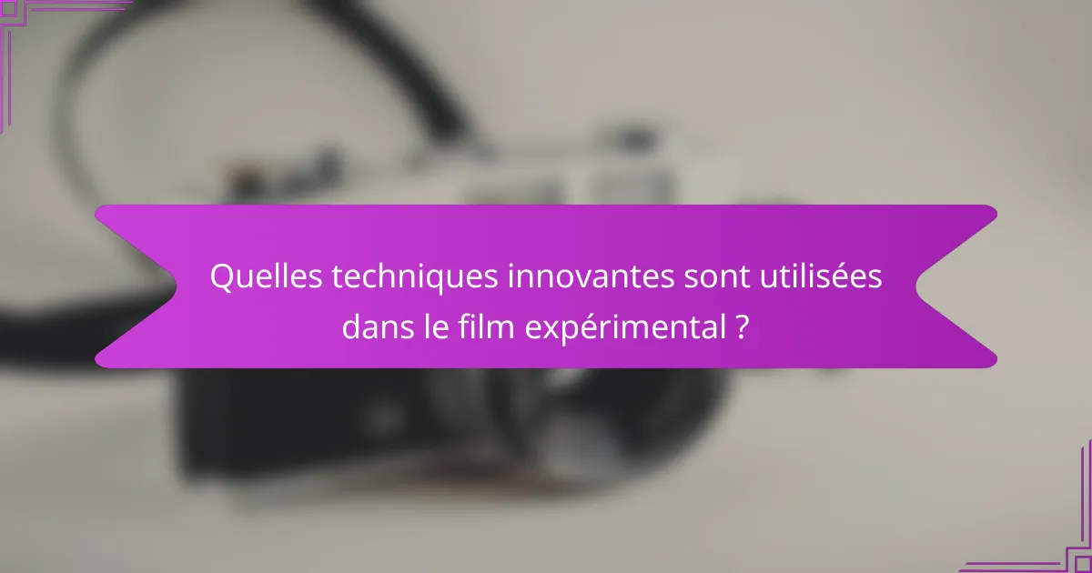 Quelles techniques innovantes sont utilisées dans le film expérimental ?